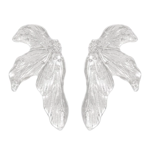 Irregular silver leaf earrings with pleated metal texture for Hawaii holiday style