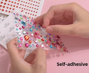 Macro shot of colorful self-adhesive rhinestones for stage makeup and face decoration