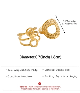 Detailed specs of gold irregular geometric stainless steel ring set with size 1.8cm measurements