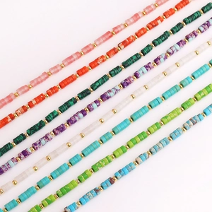 Collar De Cuentas De Piedra Sintética De Colores Latón Bañado En Oro Hebra De Cuentas Cilíndricas Joyería Bohemia Ajustable Para Mujeres