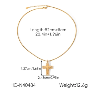Detailed size specifications for gold cross pendant necklace with gemstone inlay