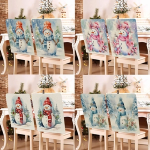Christmas Chair Back Covers Linen Cotton Snowman Pattern Dining Room Party Decor Winter Holiday Dustproof Protectors