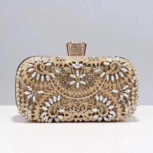 Luxury Women Evening Clutch Bag Rhinestone Inlaid Hollow Floral Metal Handbag For Wedding Party Prom Elegant Formal