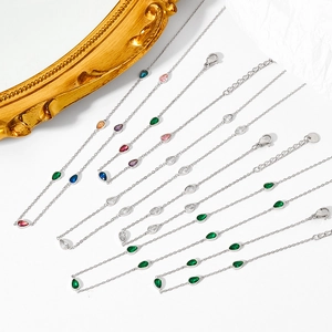 Colorful teardrop zircon necklace and bracelet set in stainless steel for women