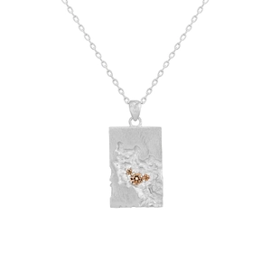 Square textured S925 silver necklace with sparkling brown crystals on thin chain