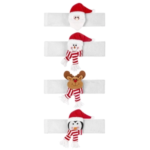 Set de 4 alzapaños navideños para cortinas con Papá Noel, muñeco de nieve, reno y pingüino