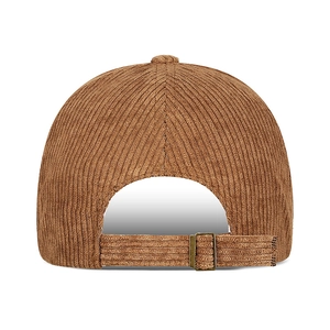 Brown corduroy baseball cap with cute duck embroidery and adjustable vintage metal buckle