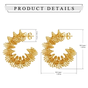 Chic 18K gold plated stainless steel twisted mesh hoop earrings with size measurements