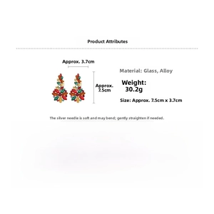 Detail showing colorful crystal flower earrings with dimensions and 30.2g weight specs