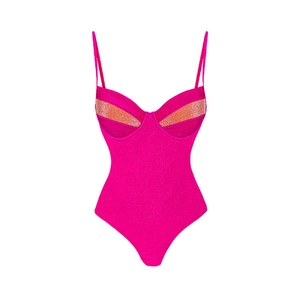 Maillot de bain une pièce rose fuchsia avec détails orange pailletés et armatures