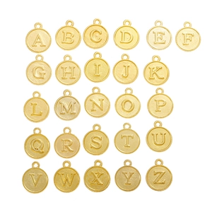 26-piece set of gold coin alphabet pendants with embossed A-Z capital letters for DIY jewelry