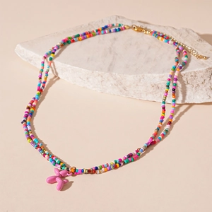Collier Multirang En Perles Colorées Avec Pendentif Chien Ballon Rose Style Y2K Dopamine Bijoux Tendance Pour Femmes