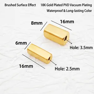 PVD 18K gold plated titanium steel beads with brushed finish for jewelry making
