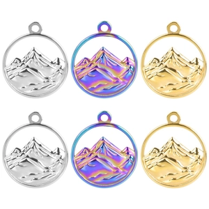 Minimalist Stainless Steel Mountain Pendant Necklace For Women Men Gold Silver Rainbow Color Geometric Round Nature Jewelry