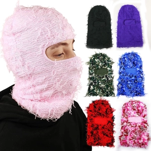 Distressed knit balaclava mask for winter in multiple camouflage and solid colors