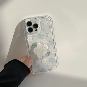 Floral iPhone case with glitter flower stand and Printemps arrive text design