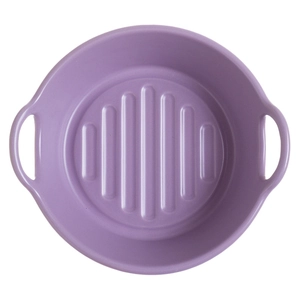Purple ceramic baking bowl with dual handles and ribbed base for air fryer ovens