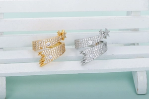 Irregular star open rings in gold and silver finish with sparkling zircon stones