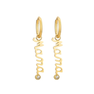 Golden stainless steel Mama earrings with diamond accents for Mother's Day gift set
