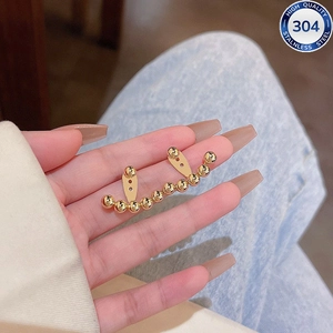 304 stainless steel golden spherical stud earrings featuring minimalist beaded design