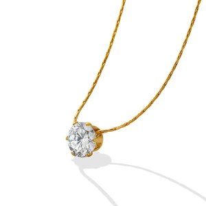 Elegant gold titanium steel necklace with a sparkling round zircon pendant for women