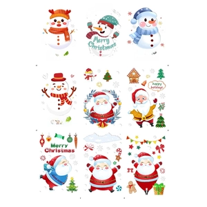 Christmas window stickers featuring Santa Claus, snowmen and trees in 9-grid layout
