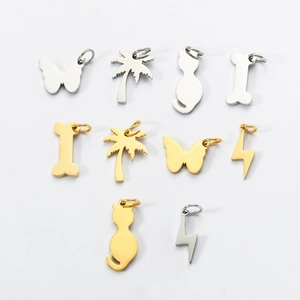 Polished stainless steel animal pendants in butterfly cat and palm tree shapes