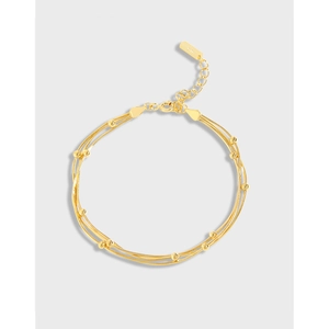 Koreanisches S925 Sterlingsilber Dreischichtiges Schlangenkette Armband Runde Perle Geometrisches Design Schmuck Damen