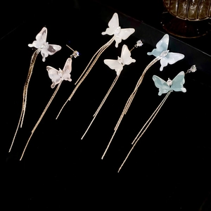Asymmetric Butterfly Tassel Earrings With Resin Zircon Alloy And Silver Earring Post Elegant Style For Women