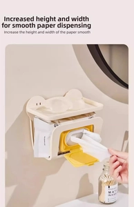 Wall-mounted tissue box holder with storage tray for bathroom and kitchen use