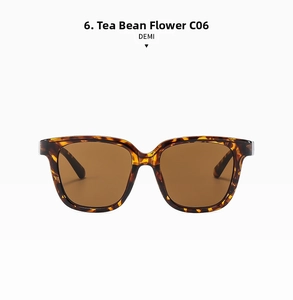 Detailed front view of demi-patterned square sunglasses with brown lenses C06 style