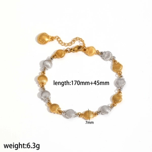 Marine style stainless steel shell chain bracelet with 18k gold plating for women