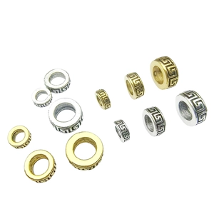 Tibetan silver beads with Greek key pattern in gold and silver for DIY jewelry making
