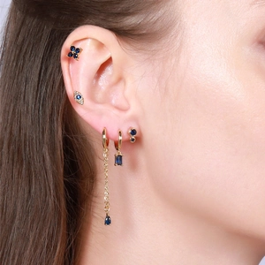 Elegant gold earrings set featuring moon and water-drop blue zircon pendants for women