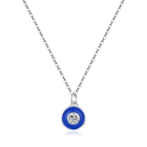 Minimalist S925 sterling silver necklace featuring a Klein blue enamel circular pendant