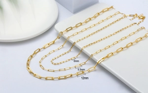 Detailed comparison of S925 sterling silver paperclip chains in 6mm, 9.3mm, and 12mm widths
