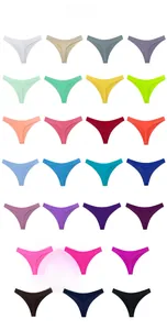 Matrix display of seamless athletic thongs in 27 vibrant colors on a white background