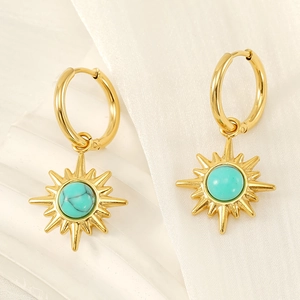 18K gold plated sunflower earrings with turquoise stone in vintage starburst design