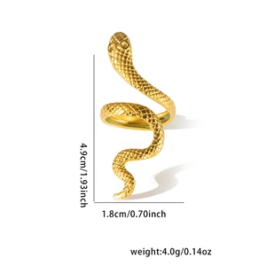 Detailed dimensions of gold snake wrap ring featuring weight and size measurement specs