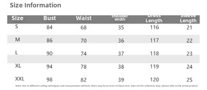 Size information chart for the embroidered polka dot tulle dress with key measurements