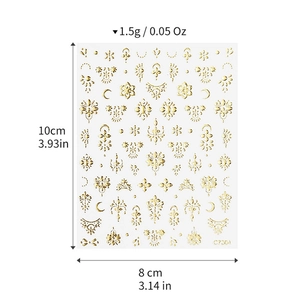 Champagne gold moon and star nail art stickers with dimensions 10cm x 8cm layout