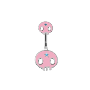 Piercing de nombril tête de mort rose avec pierres étoiles bleues en acier chirurgical