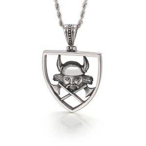 Pendentif bouclier guerrier viking avec haches sur une chaîne en acier inoxydable argent