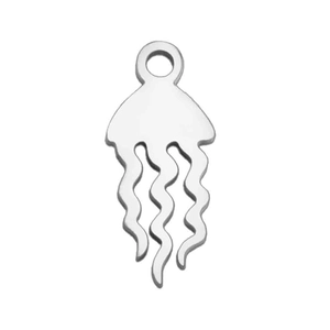 Silver stainless steel jellyfish pendant charm for DIY jewelry making on white background