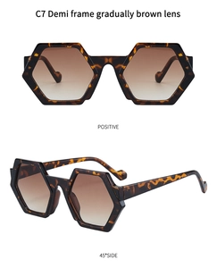 Detailed front and side view of tortoise frame sunglasses with gradient tea lenses