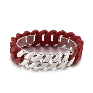 Chunky Cuban Link Chain Bracelet 316L Stainless Steel And Silicone Contrasting Color Unisex Punk Streetwear Hip Hop Style