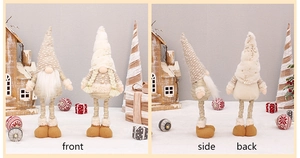 Detailed multi-angle view of knit Christmas gnome plush with long legs and LED lights