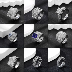 Hip Hop Iced Out Men Ring Zinc Alloy Pave Zircon Cuban Link Fashion Streetwear Jewelry