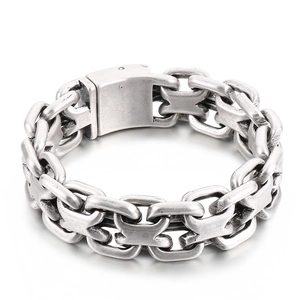 Rugged vintage stainless steel 316L curb chain bracelet with embossed metal clasp for men