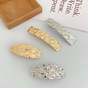 4pcs geometric alloy hair clips with hammered metal texture in gold and silver finish